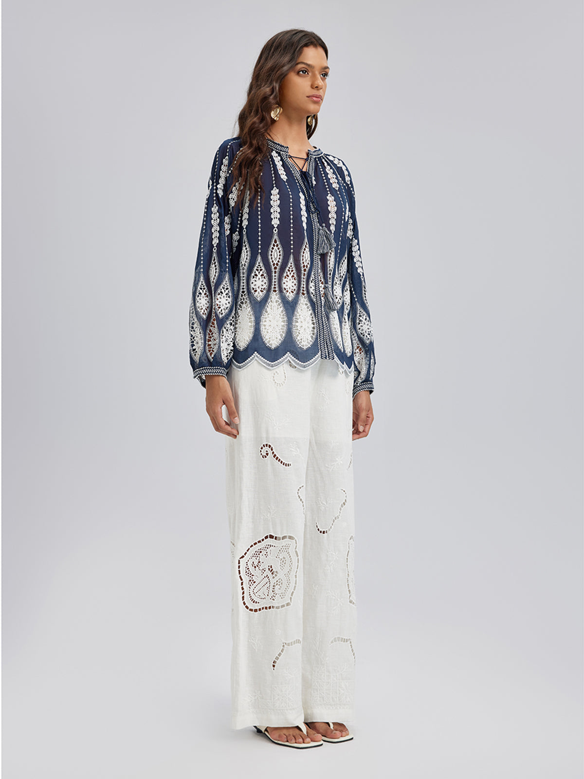 Intricate Fringe Embroidered Cutout Top