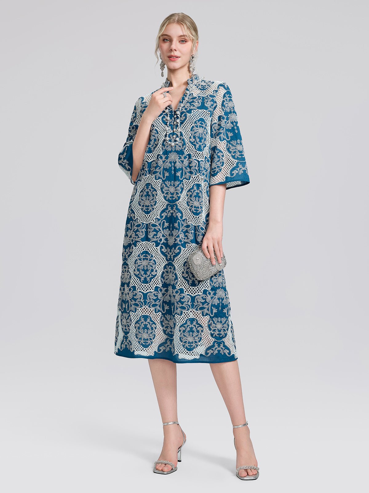 Cutwork Embroidered Beaded Straight Dress