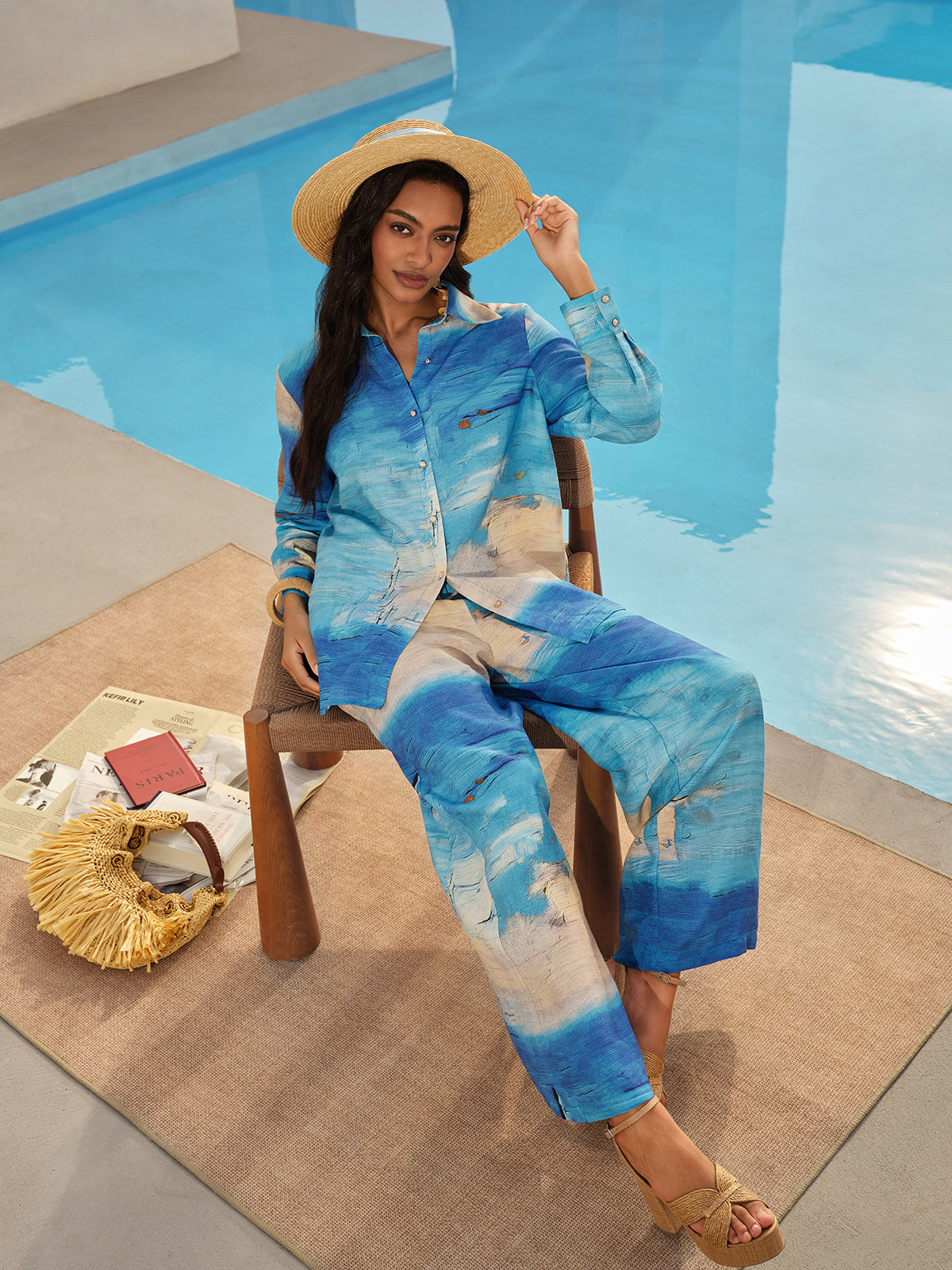 Blue Oil Painting Print Shirt