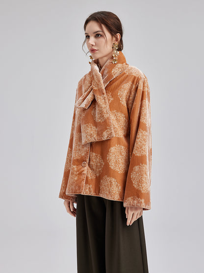 Silk Velvet Jacquard Coat（Includes Scarf）