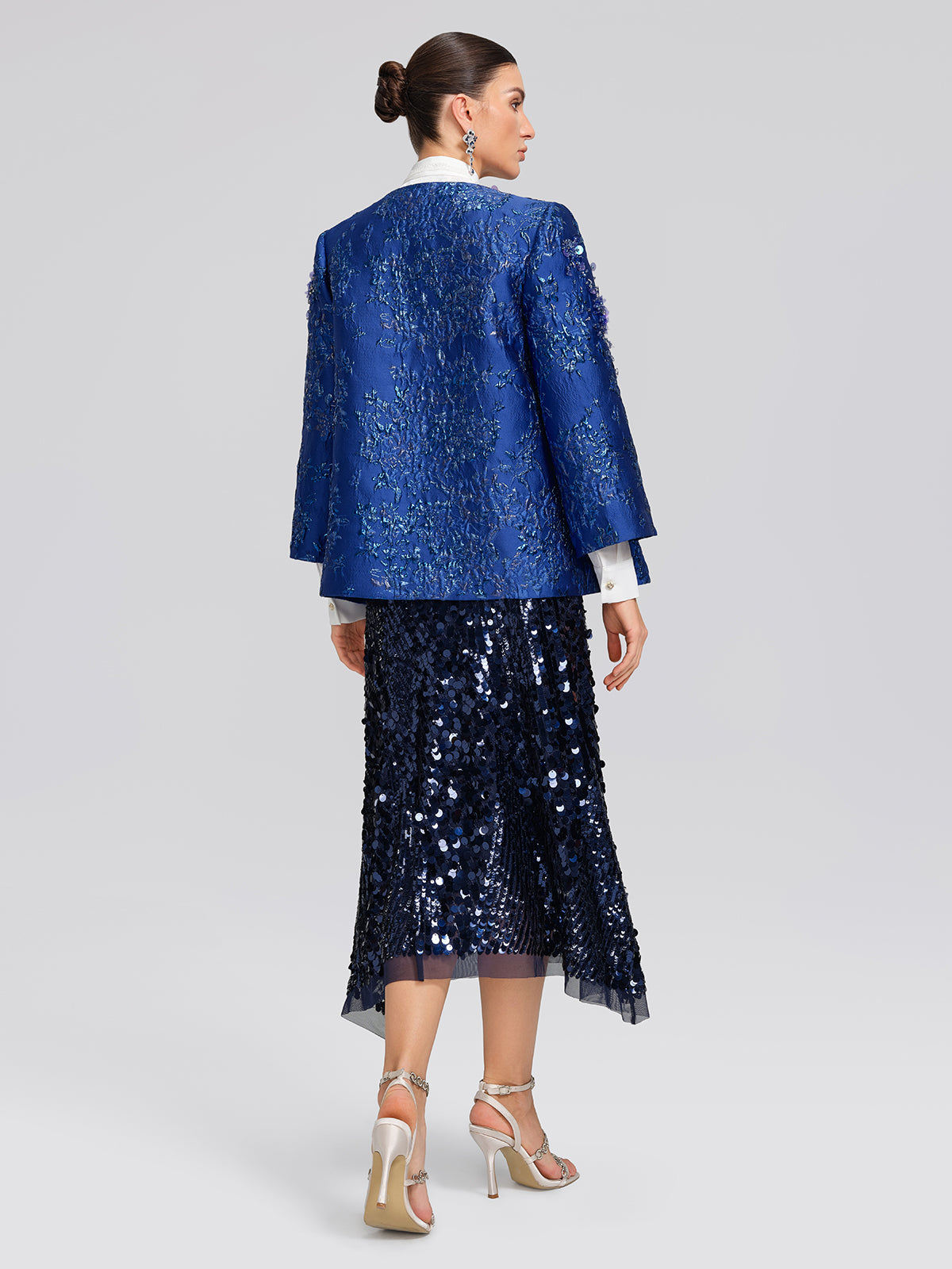 Royal Blue Hand-Beaded Jacquard Jacket