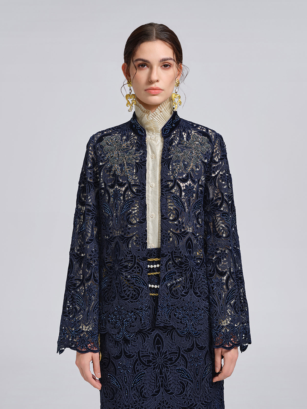 Velvet Lace Cutout Embroidered Jacket