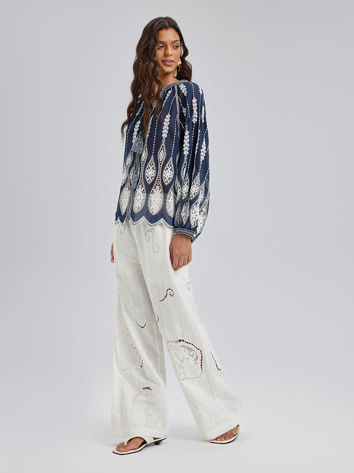 Intricate Fringe Embroidered Cutout Top