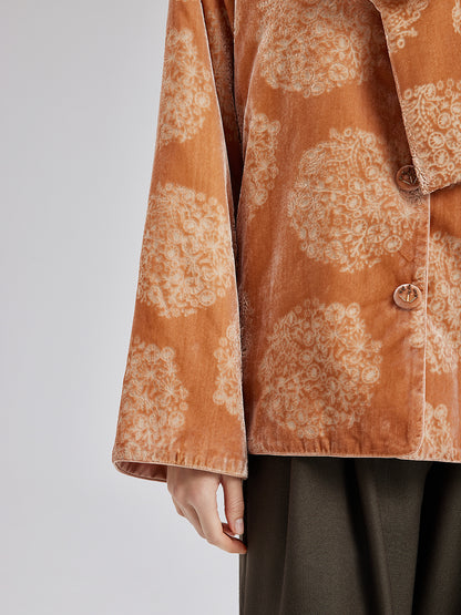 Silk Velvet Jacquard Coat（Includes Scarf）