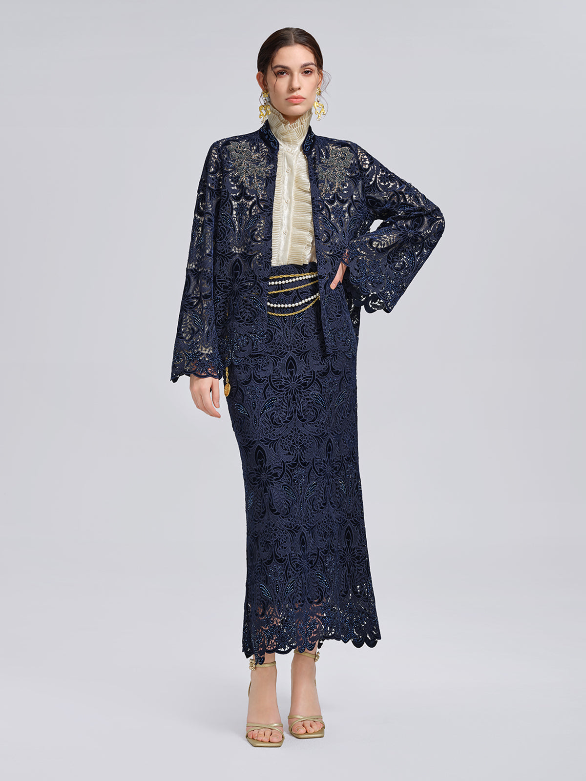 Velvet Lace Cutout Embroidered Jacket