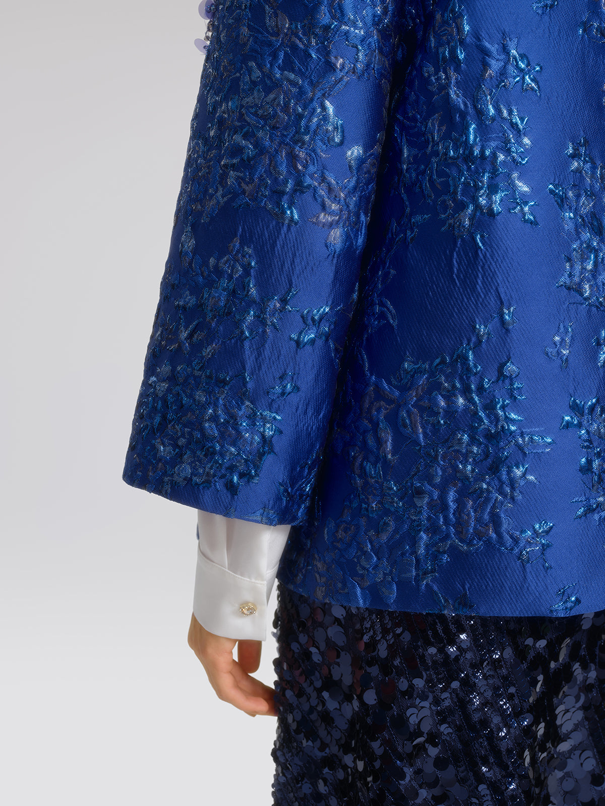 Royal Blue Hand-Beaded Jacquard Jacket