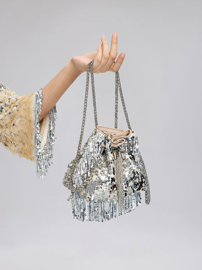 【FREE GIFT】Crystal Fringe Sequin Bucket Bag