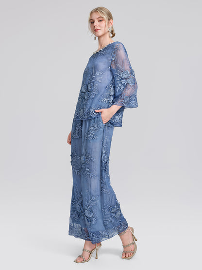 Mulberry Silk Embroidered Elastic-Waist Pants