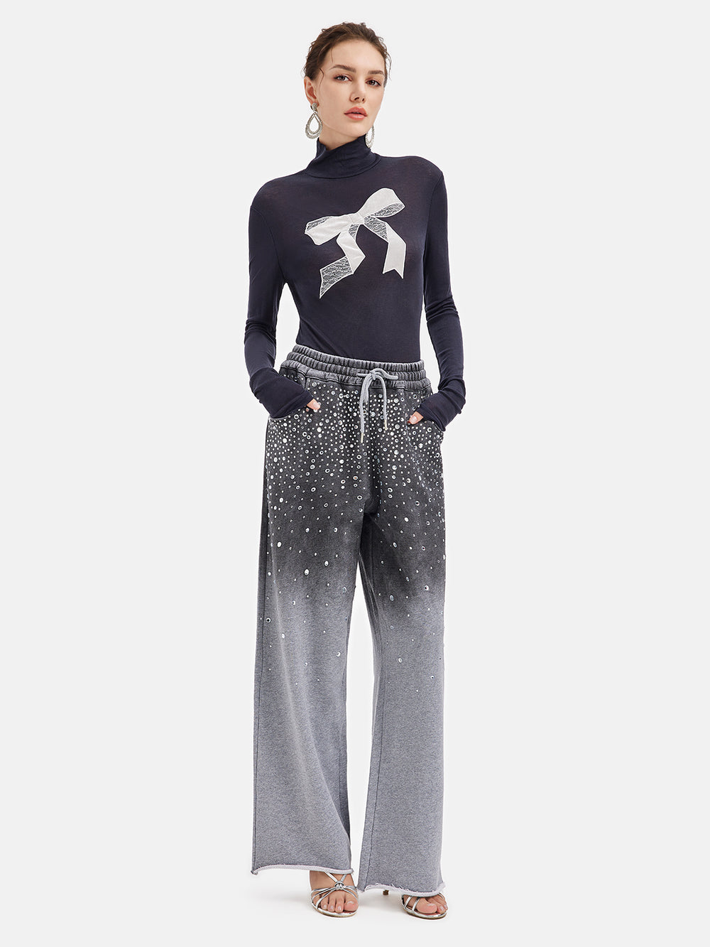 Gradient Starry Beaded Knit Pants