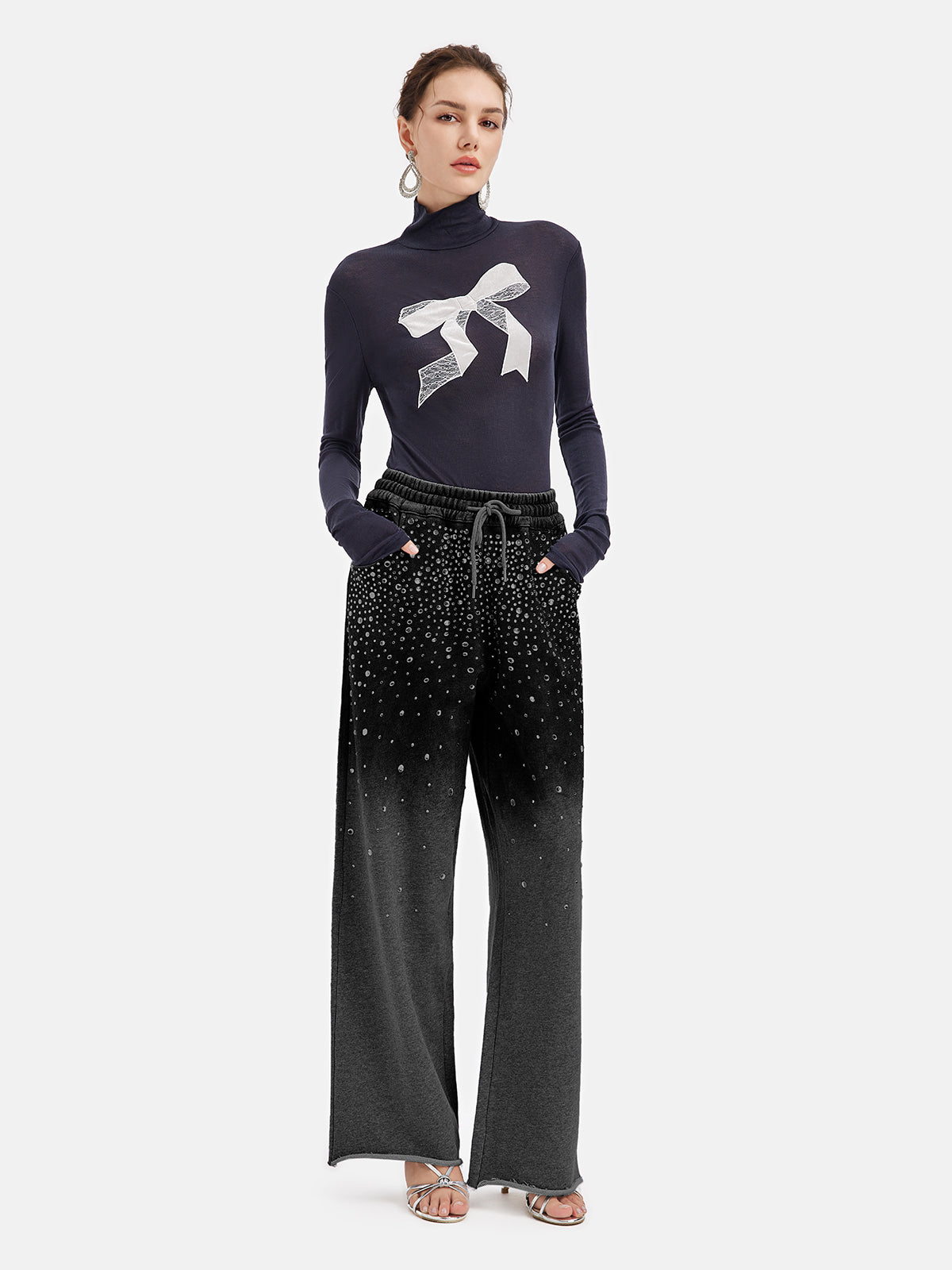 Gradient Starry Beaded Knit Pants