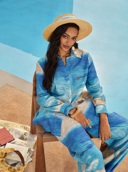 Blue Oil Painting Print Shirt