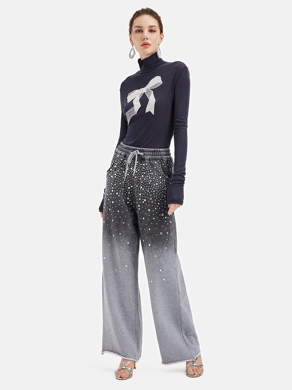 Gradient Starry Beaded Knit Pants