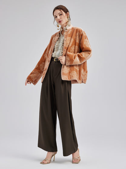 Silk Velvet Jacquard Coat（Includes Scarf）