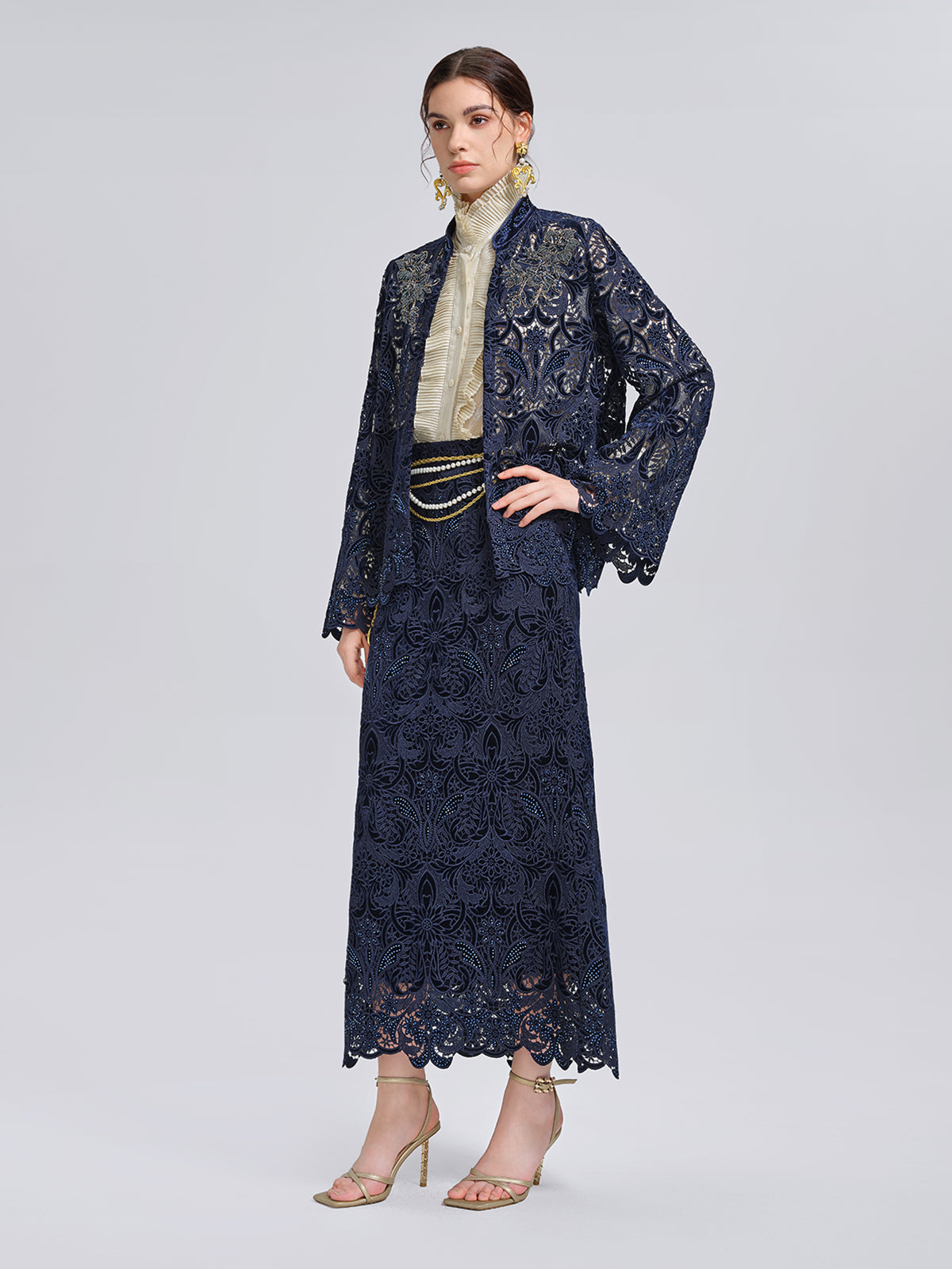 Velvet Lace Cutout Embroidered Jacket