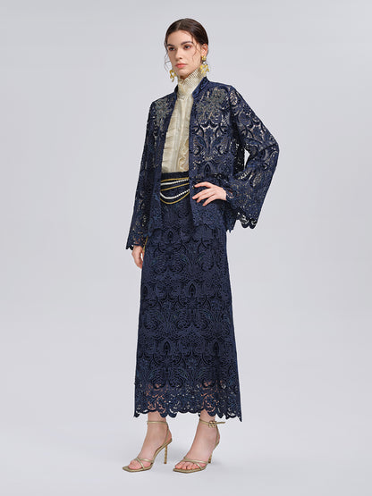 Velvet Lace Cutout Embroidered Jacket