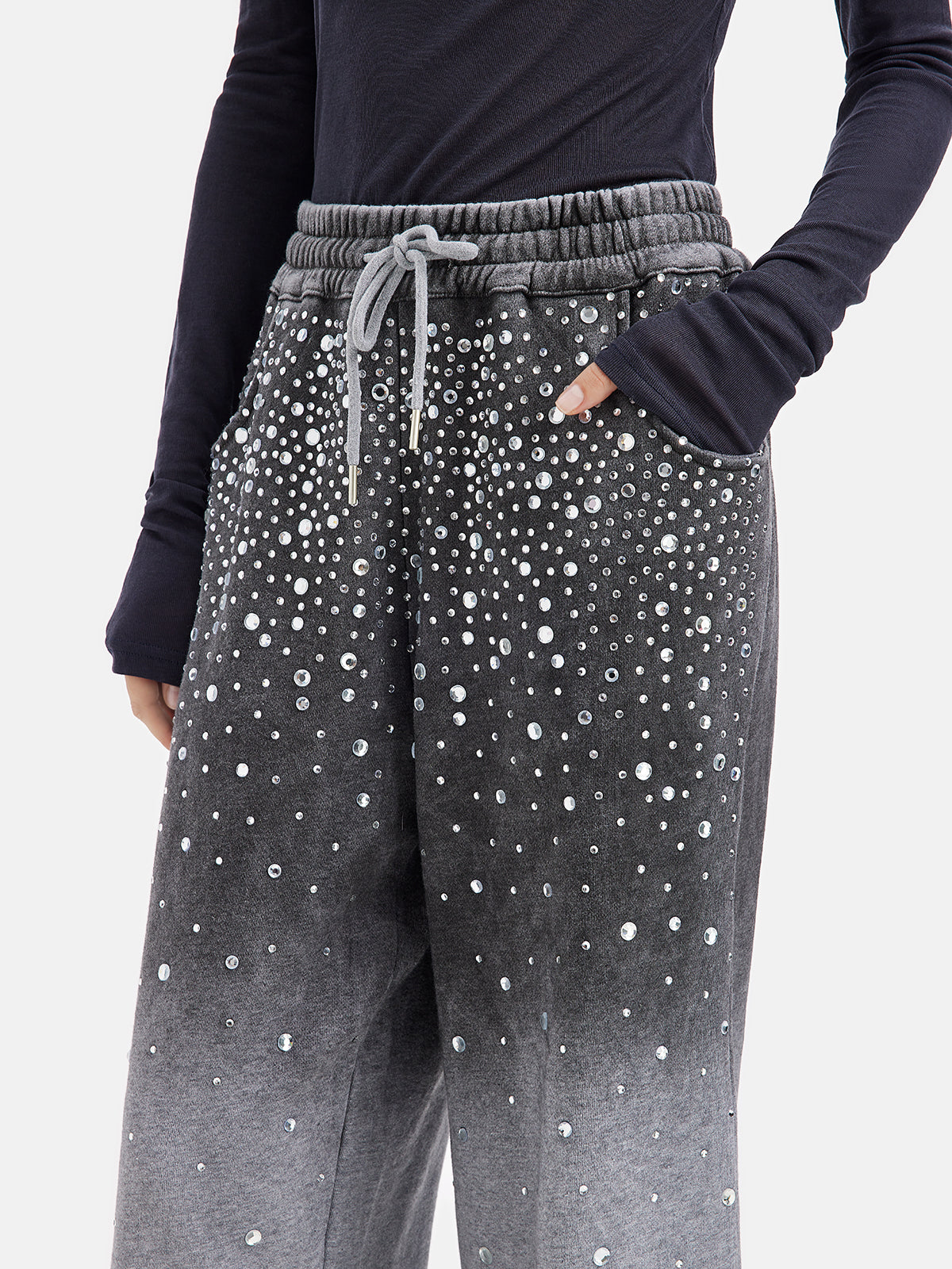 Gradient Starry Beaded Knit Pants