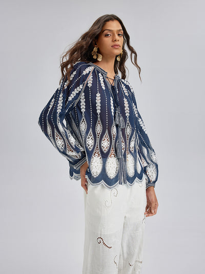 Intricate Fringe Embroidered Cutout Top