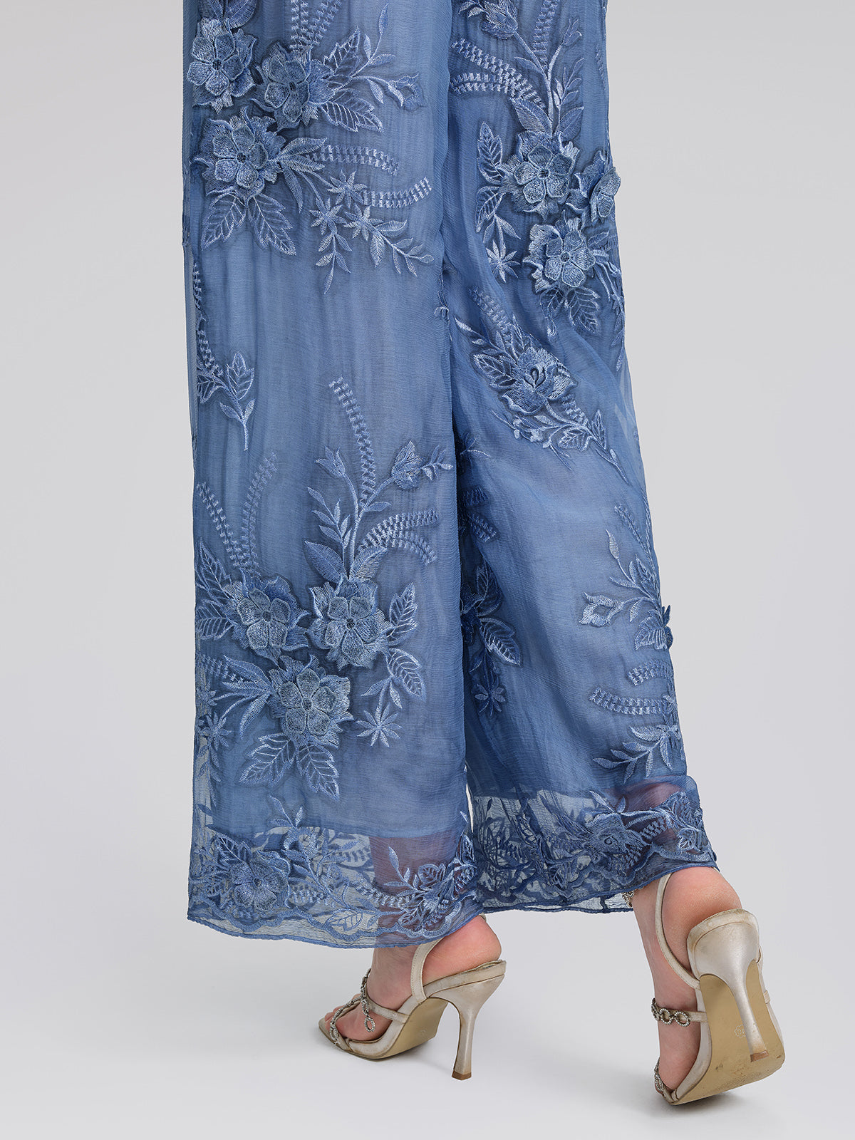 Mulberry Silk Embroidered Elastic-Waist Pants