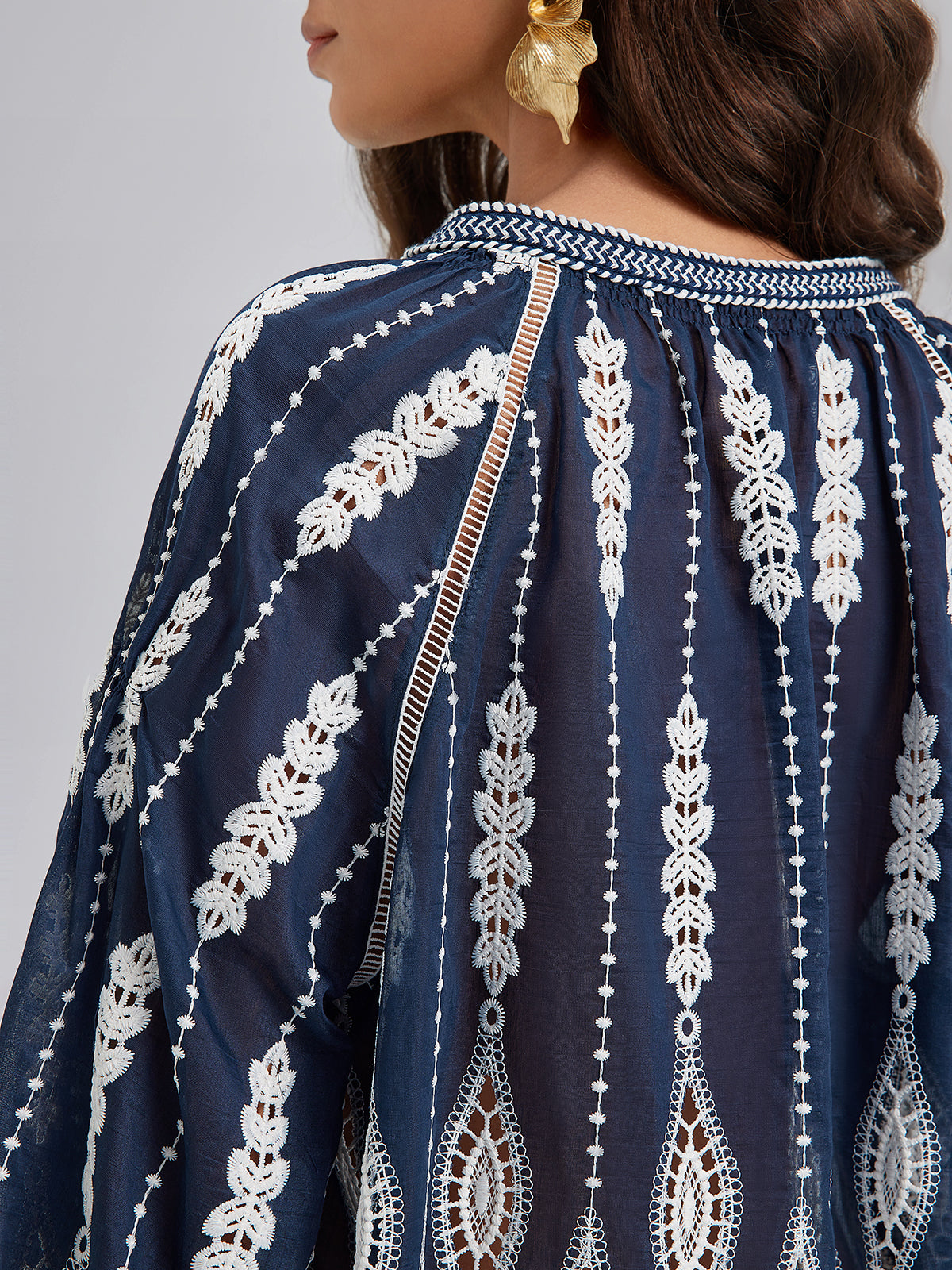 Intricate Fringe Embroidered Cutout Top