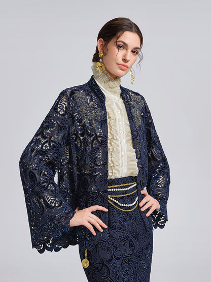 Velvet Lace Cutout Embroidered Jacket