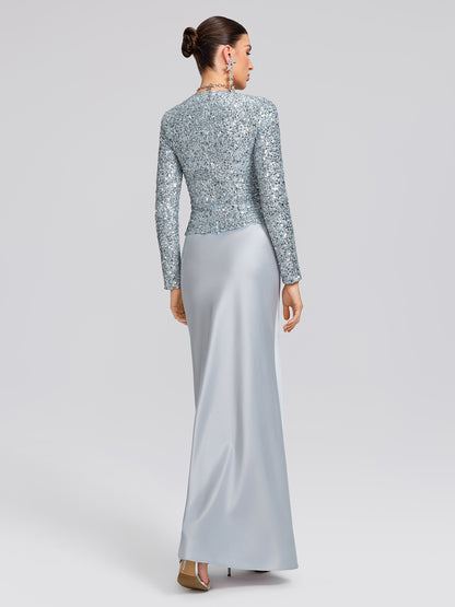 Draped V-Neck Sequin Sculpted Top