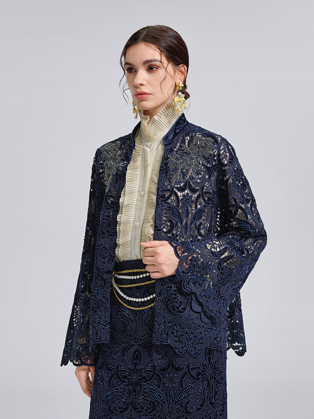 Velvet Lace Cutout Embroidered Jacket