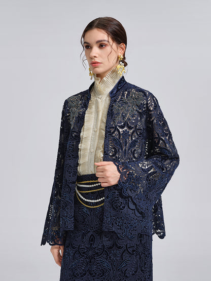 Velvet Lace Cutout Embroidered Jacket