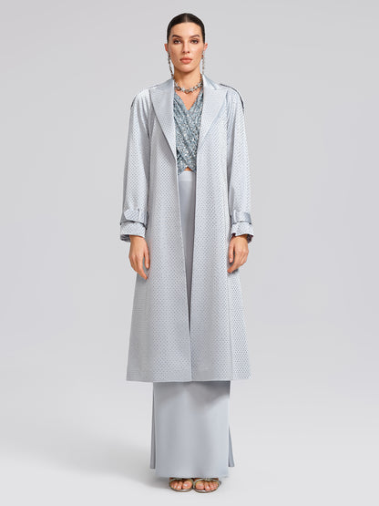 Handcrafted Rhinestone Satin Trench Coat (Belt Included)