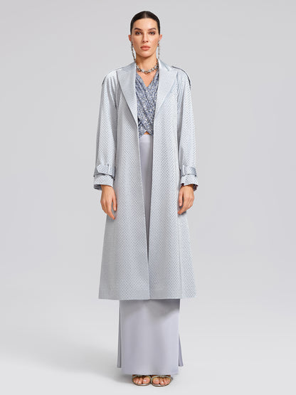 Handcrafted Rhinestone Satin Trench Coat (Belt Included)