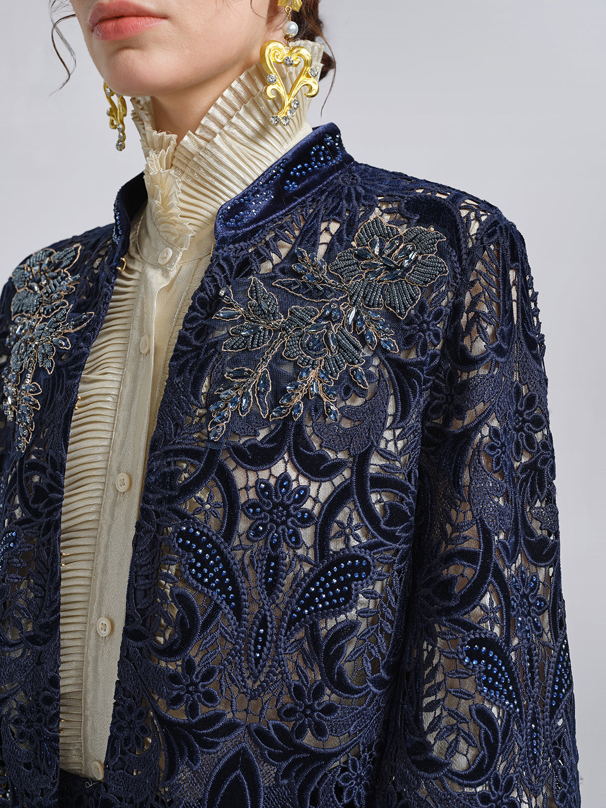 Velvet Lace Cutout Embroidered Jacket