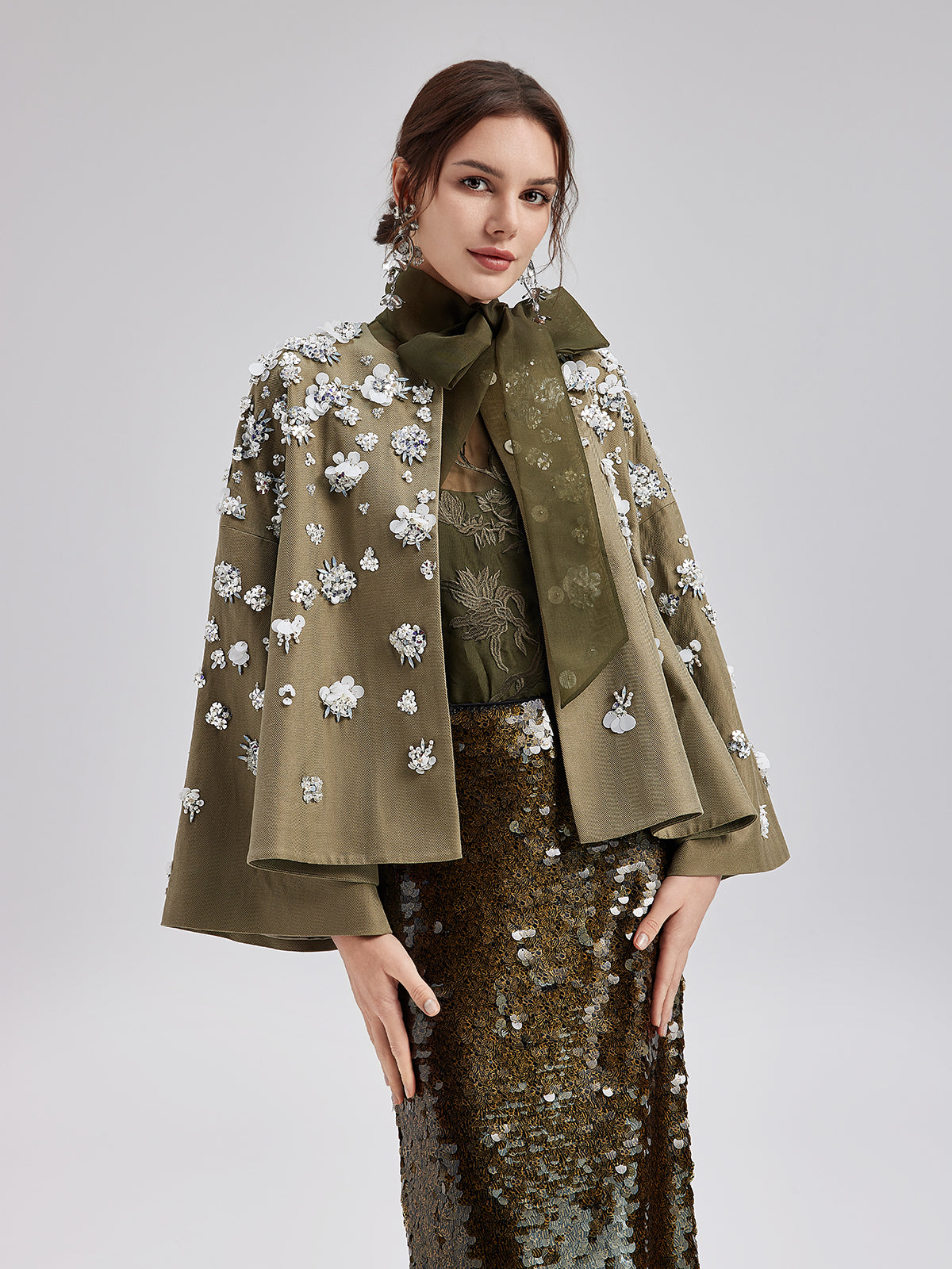 Hand-Embroidered Linen Cape Coat