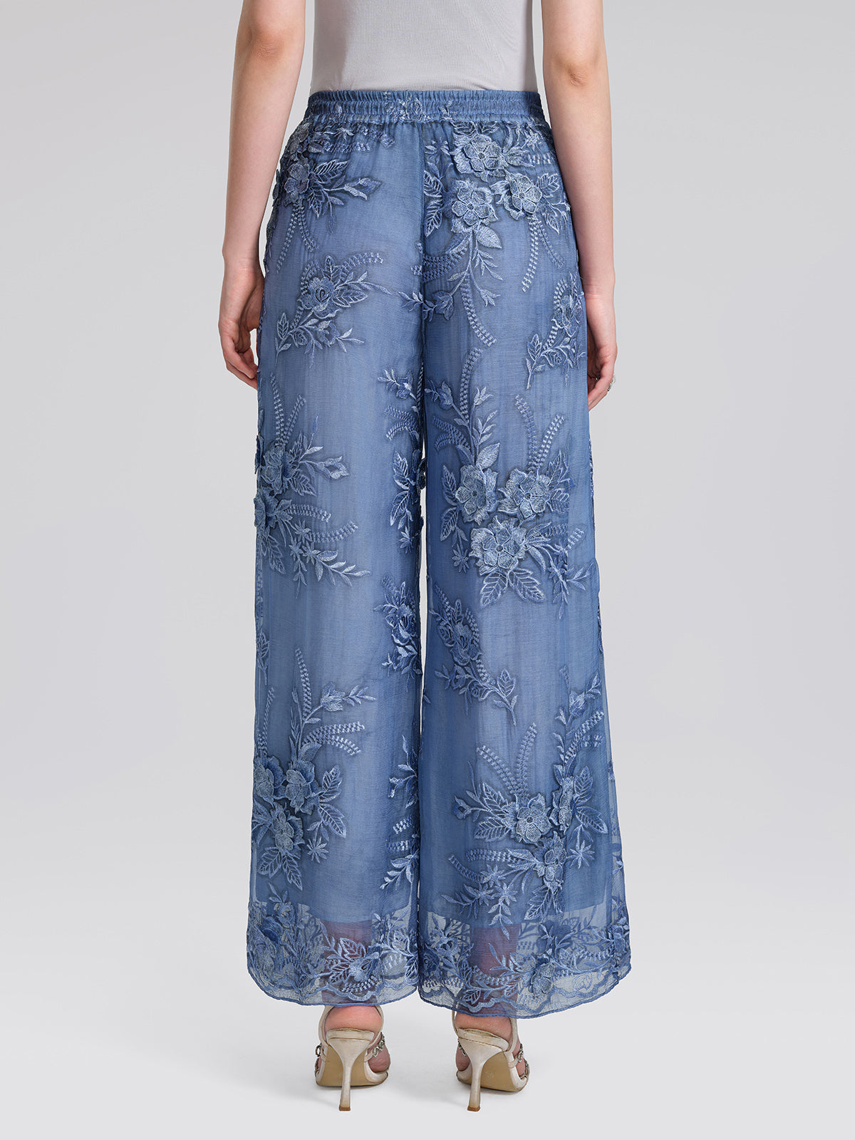 Mulberry Silk Embroidered Elastic-Waist Pants