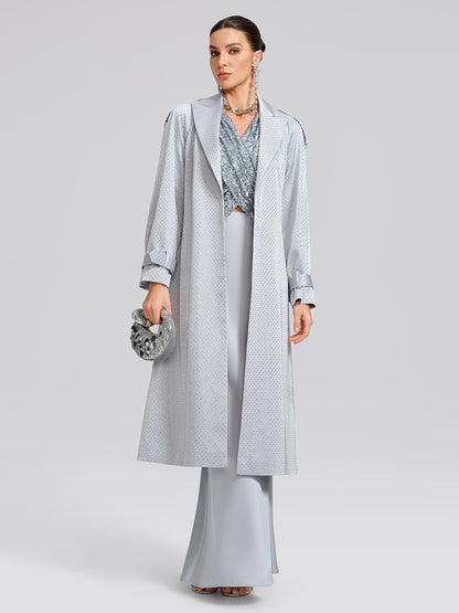 Handcrafted Rhinestone Satin Trench Coat (Belt Included)