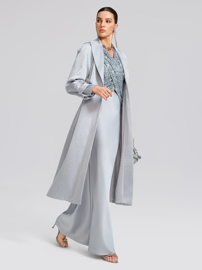 Handcrafted Rhinestone Satin Trench Coat (Belt Included)
