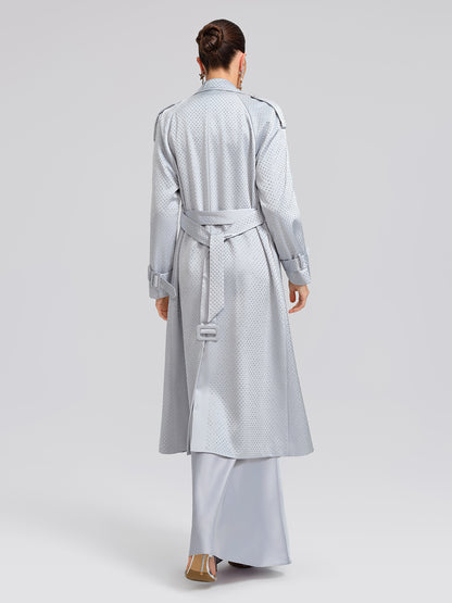 Handcrafted Rhinestone Satin Trench Coat (Belt Included)