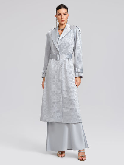 Handcrafted Rhinestone Satin Trench Coat (Belt Included)