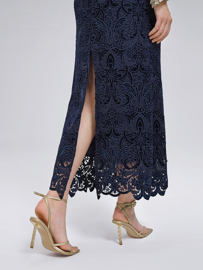 Velvet Lace Cutout Embroidered Fishtail Skirt