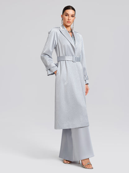 Handcrafted Rhinestone Satin Trench Coat (Belt Included)