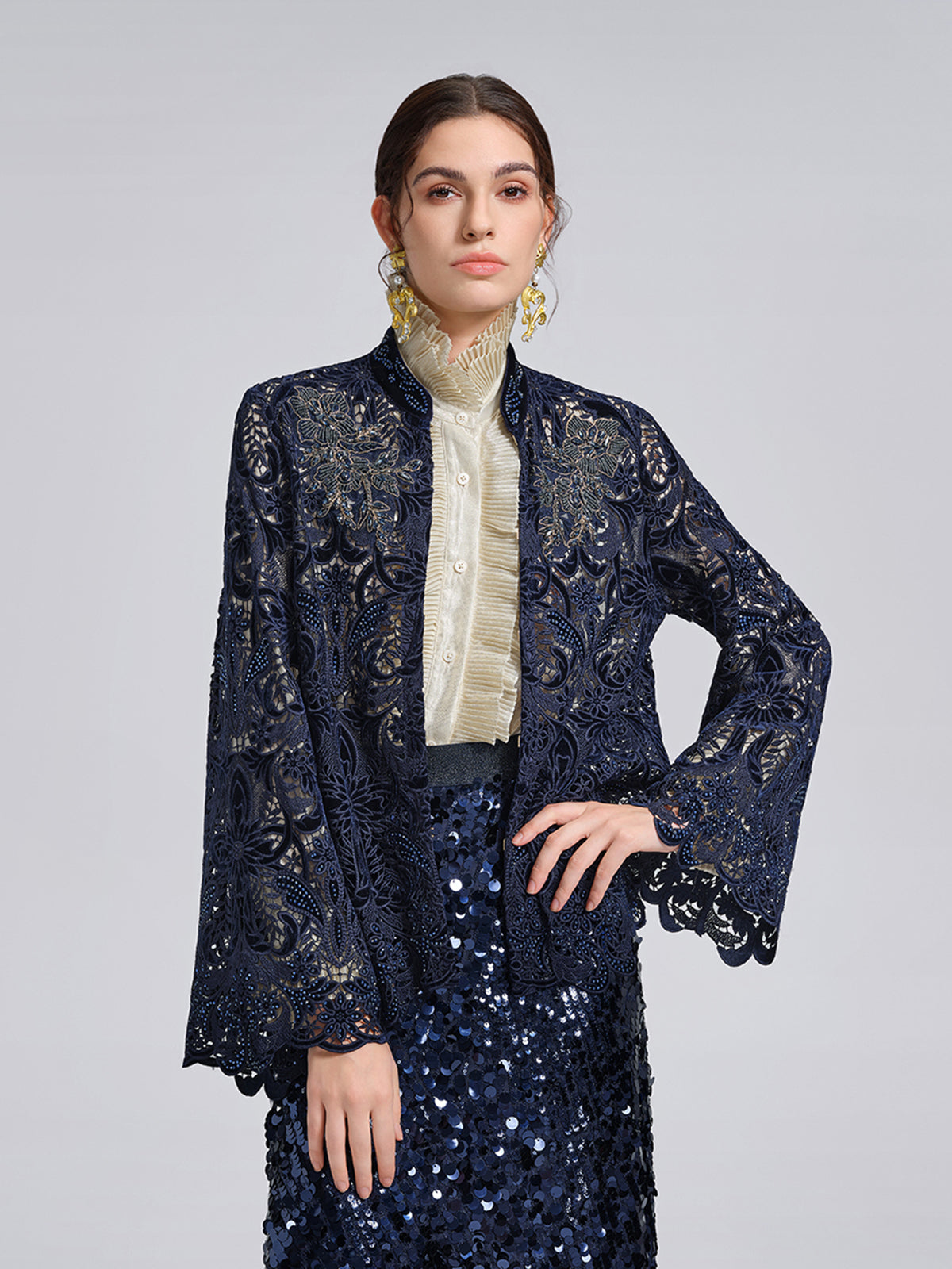 Velvet Lace Cutout Embroidered Jacket