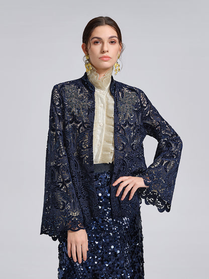 Velvet Lace Cutout Embroidered Jacket