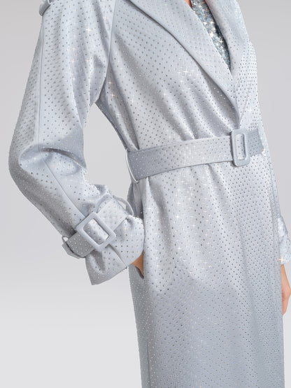Handcrafted Rhinestone Satin Trench Coat (Belt Included)