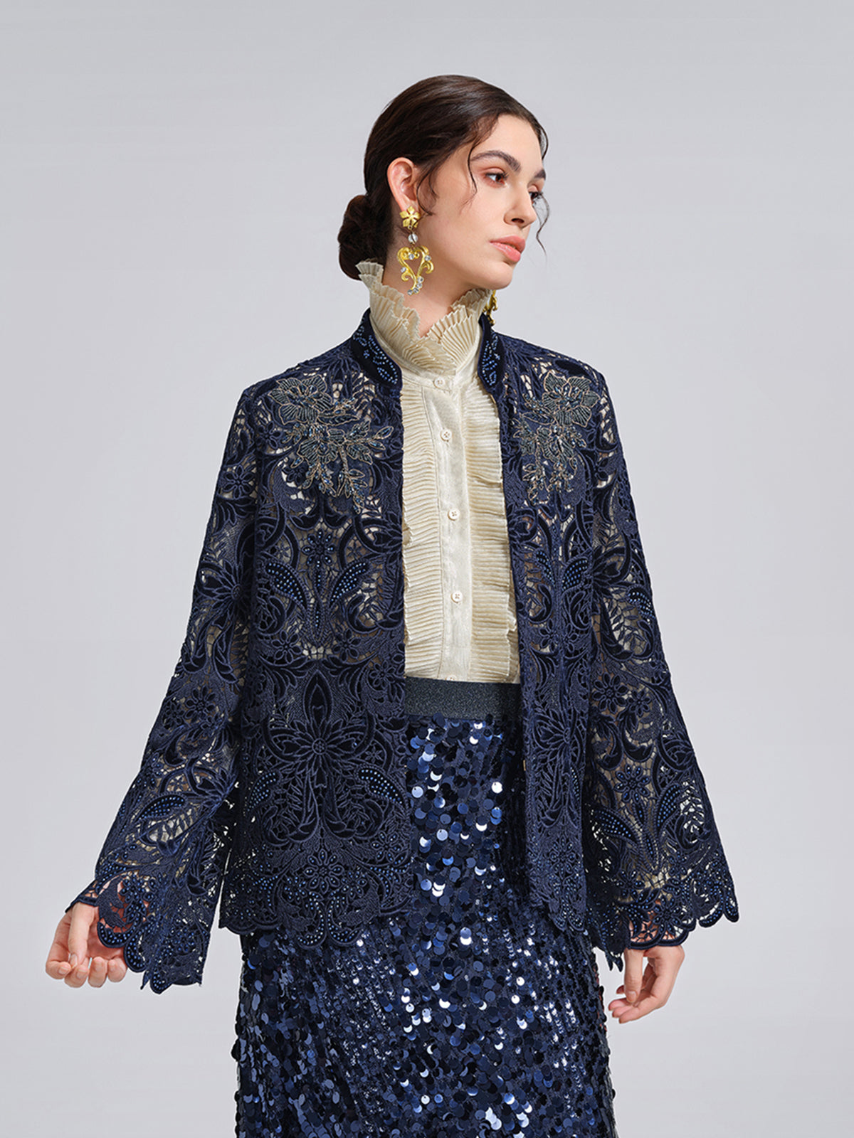 Velvet Lace Cutout Embroidered Jacket