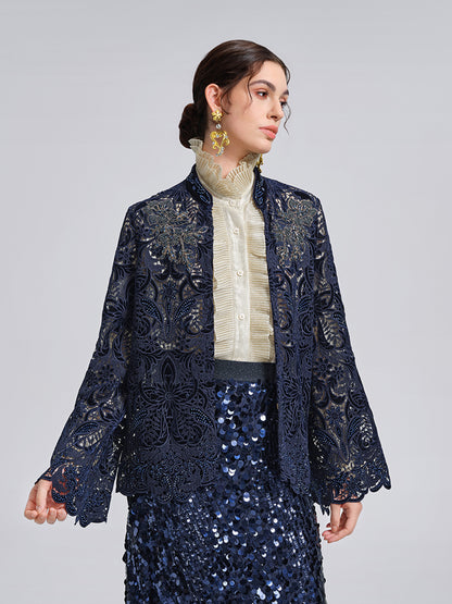 Velvet Lace Cutout Embroidered Jacket