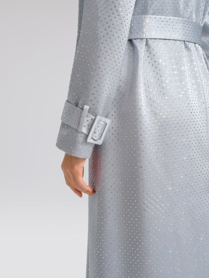 Handcrafted Rhinestone Satin Trench Coat (Belt Included)