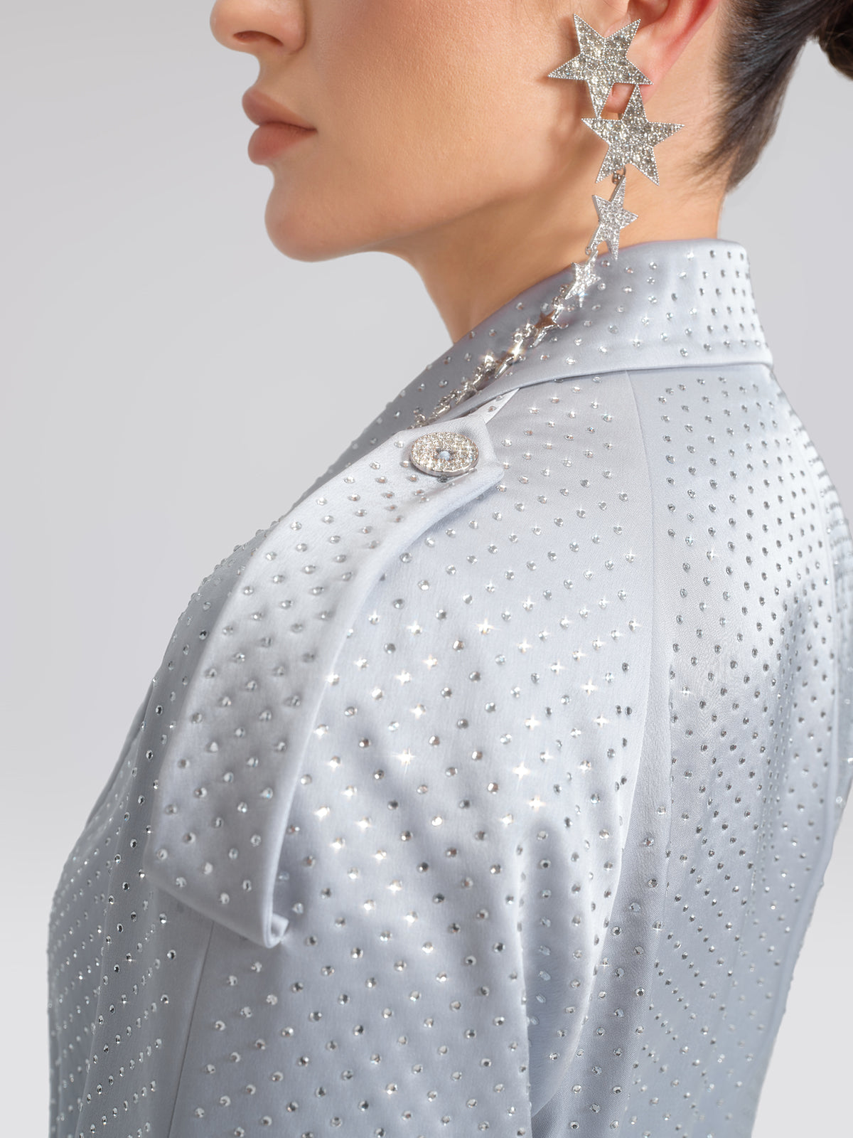 Handcrafted Rhinestone Satin Trench Coat (Belt Included)