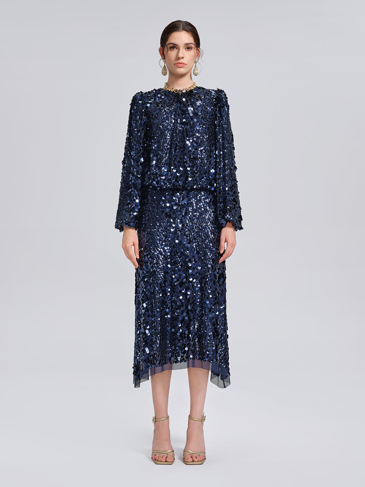 Fish-Scale Sequin Elastic-Waist Skirt