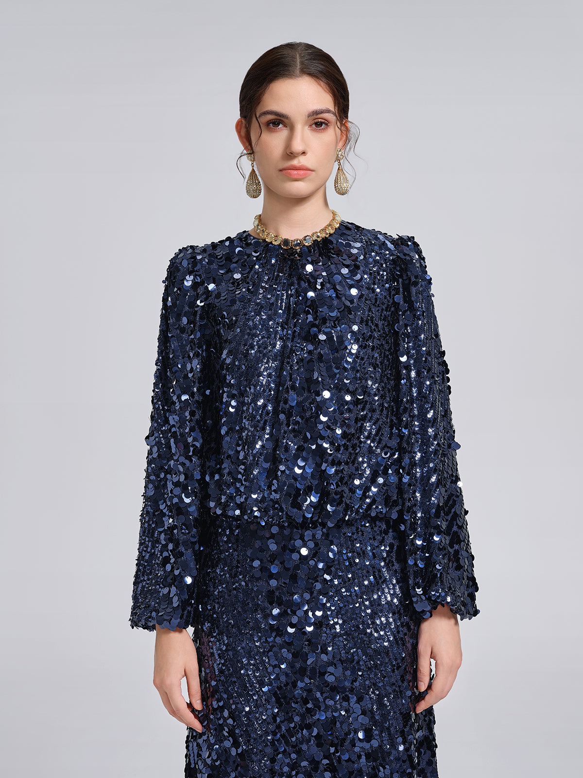 Fish-Scale Sequin Cropped Top