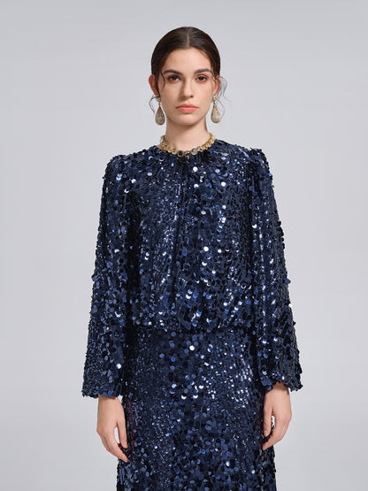 Fish-Scale Sequin Cropped Top