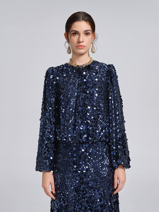 Fish-Scale Sequin Cropped Top