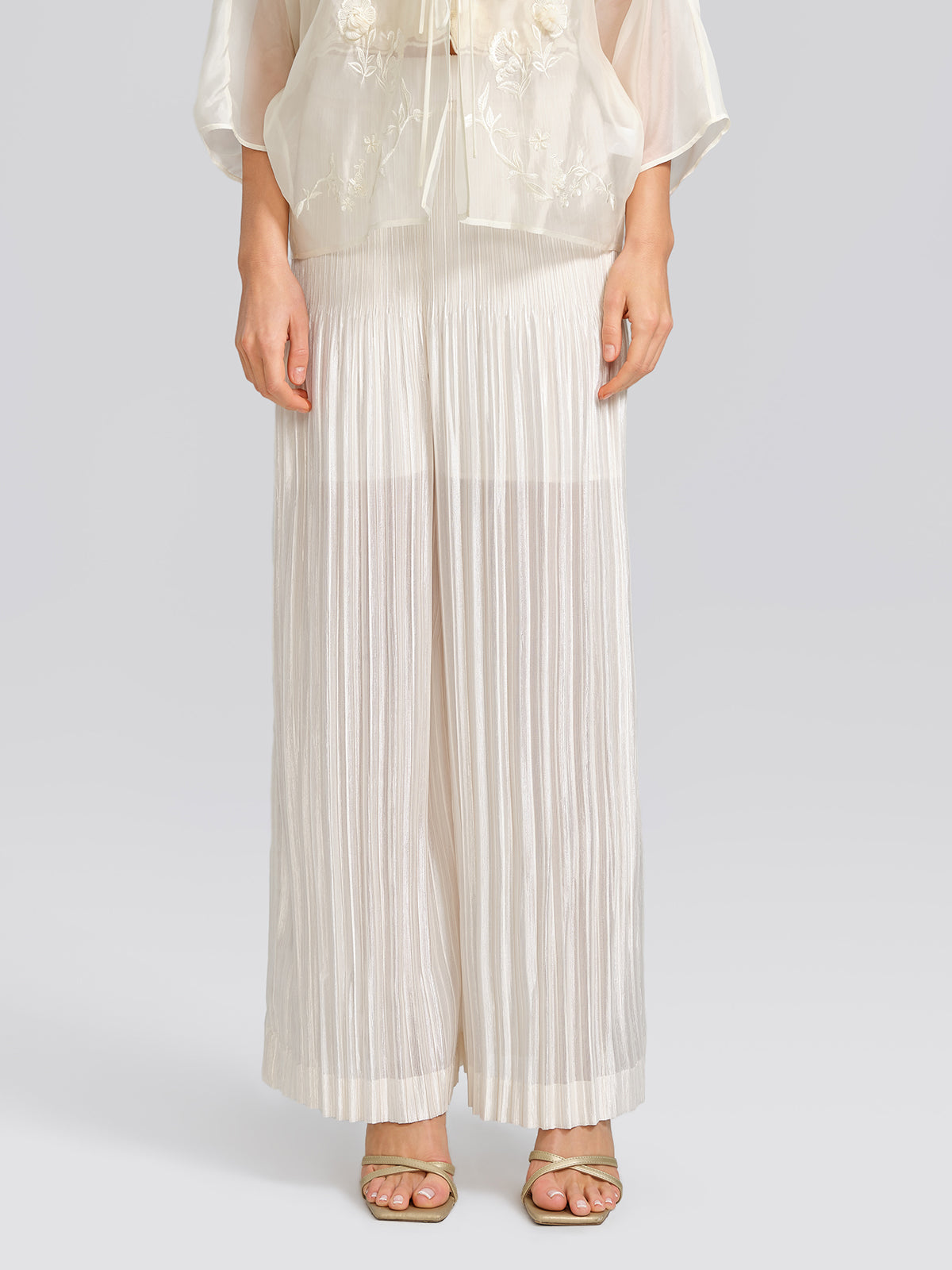 Art Pleated Elastic-Waist Wide-Leg Pants